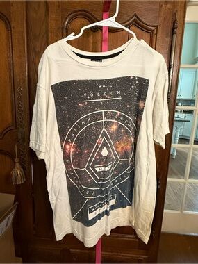 Volcom White Graphic Tee with Space Galaxy Front